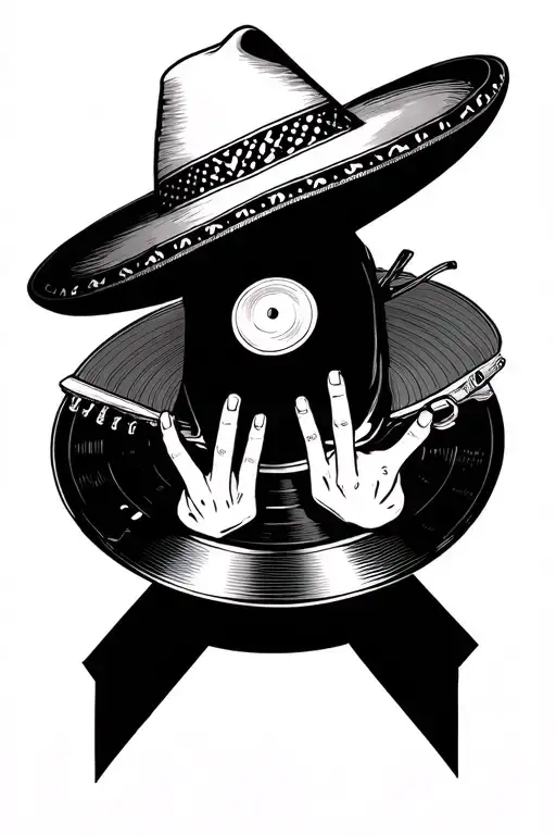 Hands On A Disc Tattooed On The Mano Fingers A Sombrero Who Hides The Face Of The Dj