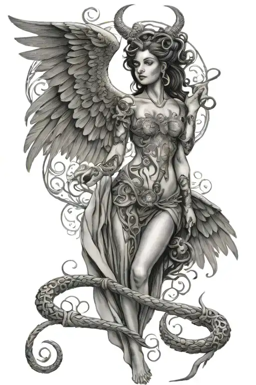 Ophiuchus Feminine Healer With His Big Wings Caduceus