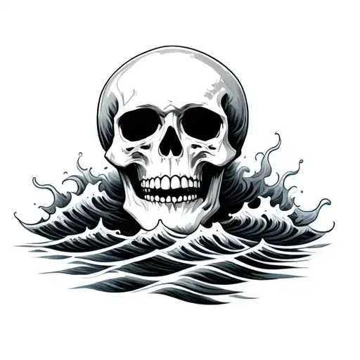 A Skull With A Serene Expression Surrounded By Calming Waves