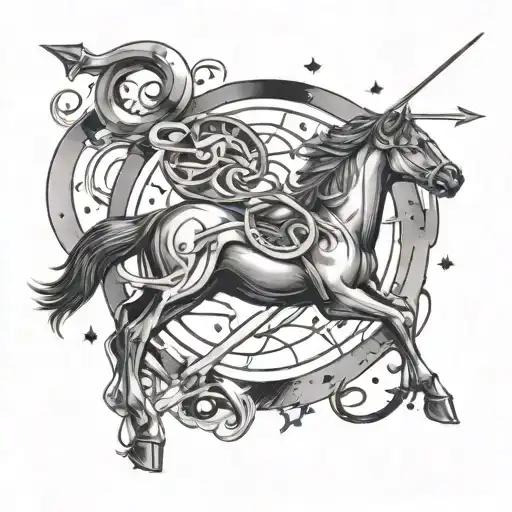 A Cosmic Sagittarius Symbol Intertwined With Musical Notes