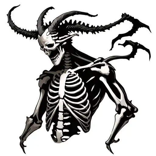 Demon With Skeleton Body For Back Tattoo Design Combining