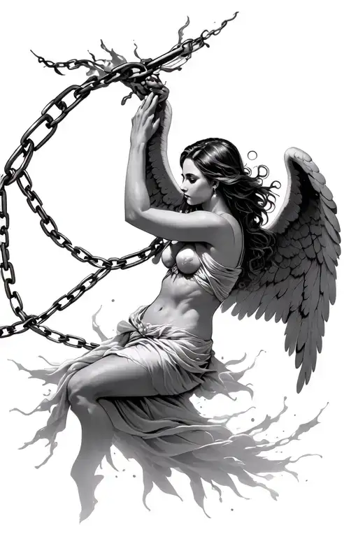 A Woman Angel Breaking Free From Chains