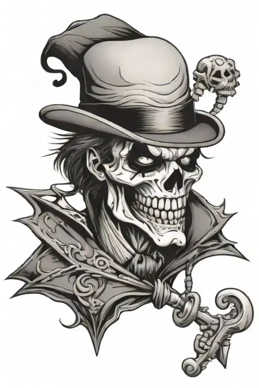 Skeleton Joker Choosing Betwin A Happy Face Mask Or A Sad Mask Face