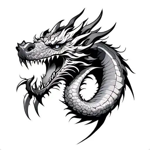 Japanese Dragon Head With Claws Emerging