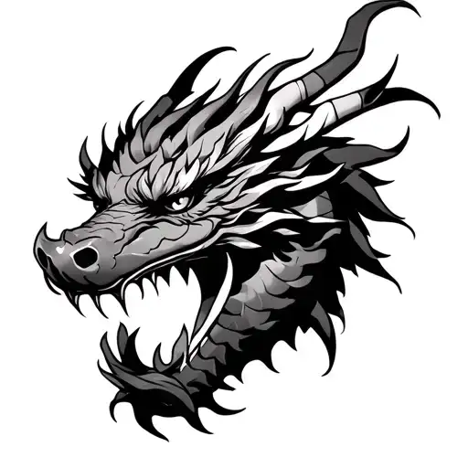 Japanese Dragon Head Face On With Claws Emerging