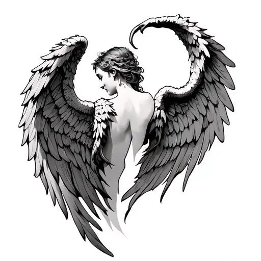 Angel And Demon Wings On Back Of Neck Intertwined