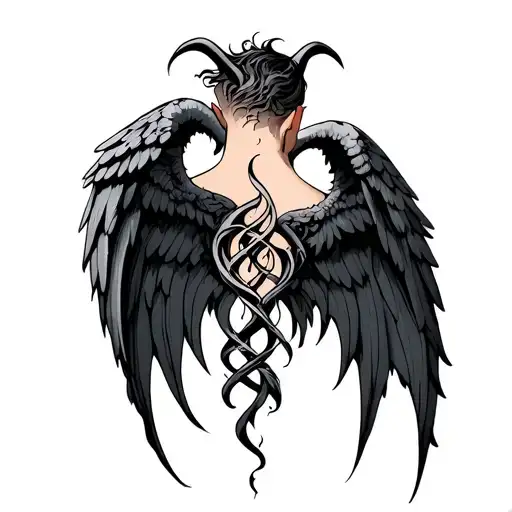 Evil Angel And Demon Wings On Back Of Neck Intertwined
