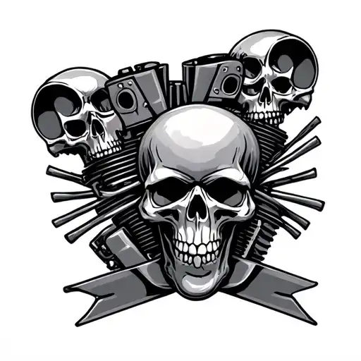 V Twin Engine With Skulls