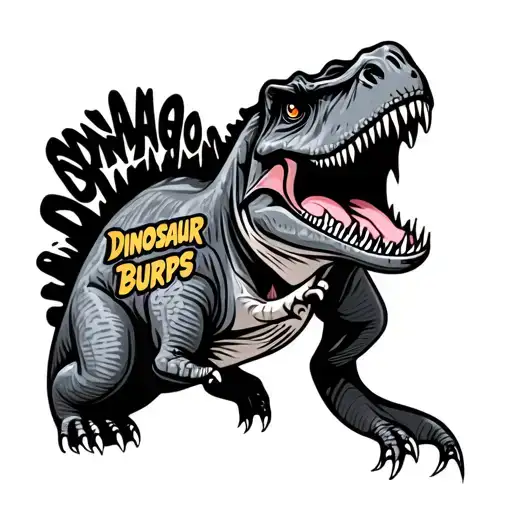 Cute Detailed Cartoon Dinosaur Burping With A Logo That Says Dinosaur Burps