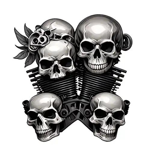 V Twin Engine With Skulls Realistic