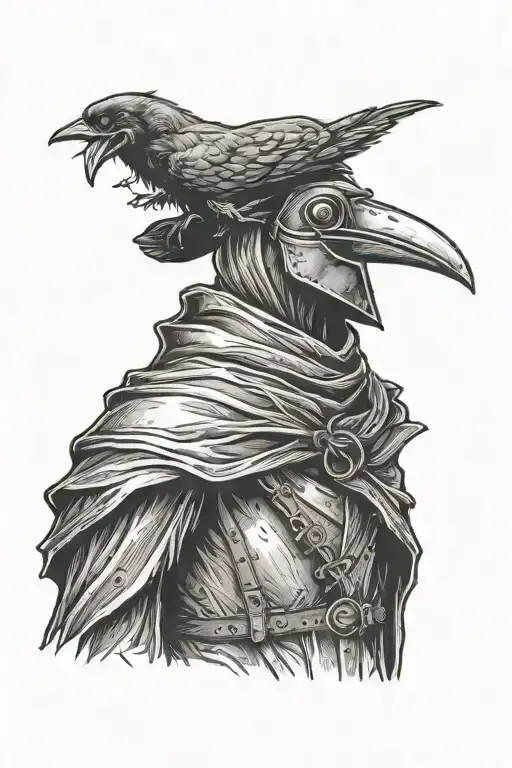 Plague Doctor With Crow Perched On Shoulder