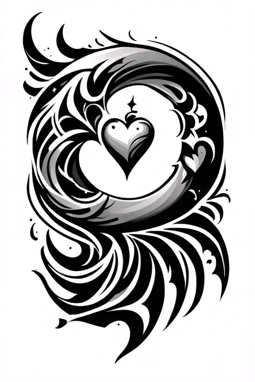 Heart Moon Tribal Tattoo Design