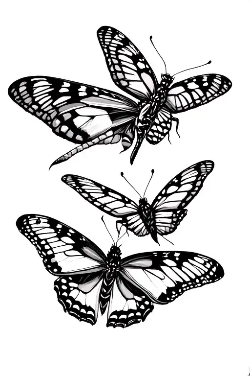 A Moth And A Monarch Butterfly Flying Together