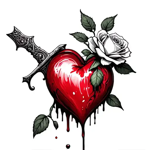 Bleeding Heart Stabbed With Dagger And A New Rose Growing Up