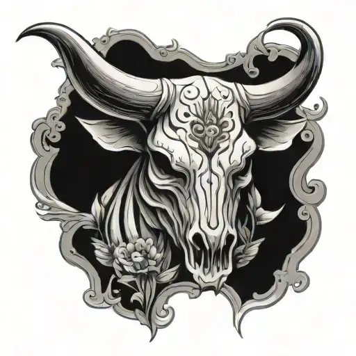 Neo Traditional Bull Skull Looking Straight On