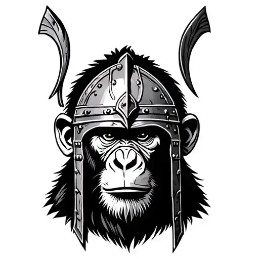 A Monkey With Gladiator Helmet