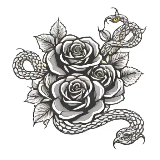 Snakes Intertwined Roses Blooming