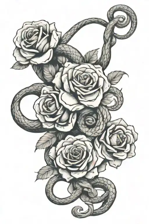 Snakes Intertwined Roses Blooming