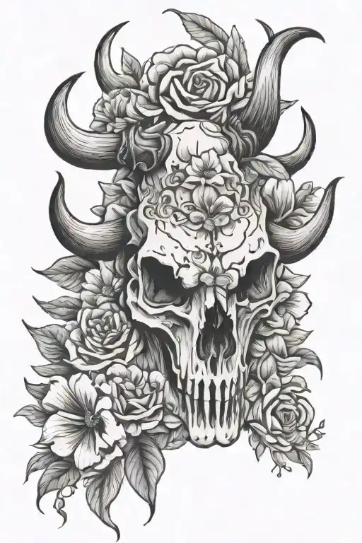 Flowers And Longhorn Skull
