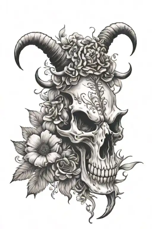 Spine Tattoo Flowers And Longhorn Skull
