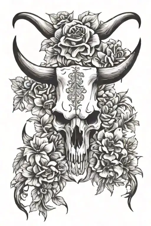 Flowers And Longhorn Skull For Spine