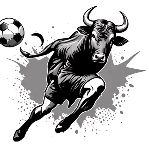 Bull Soccer Player Kicking A Ball