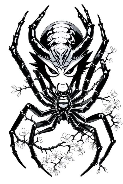 Spider Of 12 Legs Like The Anime Hunter X Hunter And An Oni Mask With Cherry Blossom Branches