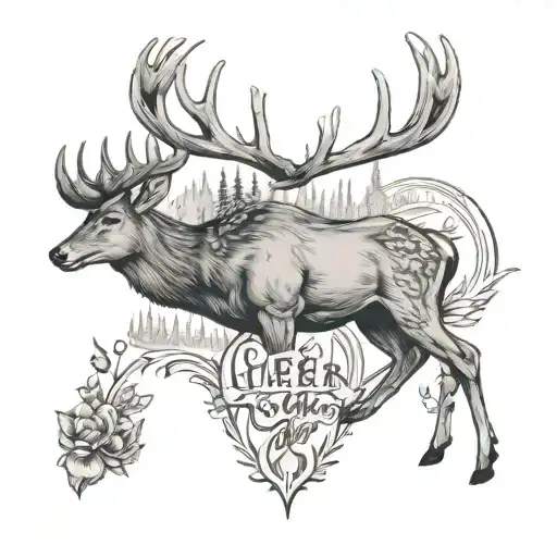 Western Style Tattoos Inspired Tattoo Featuring Deer And Name Hunter