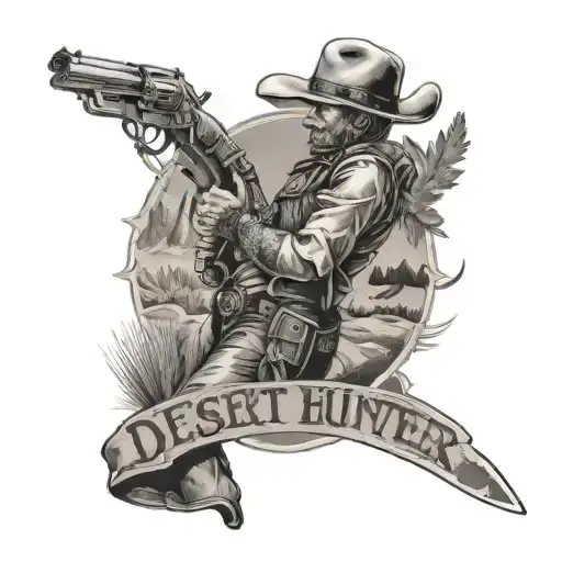 Western Style Tattoos Inspired Tattoo Featuring Desert And Name Hunter