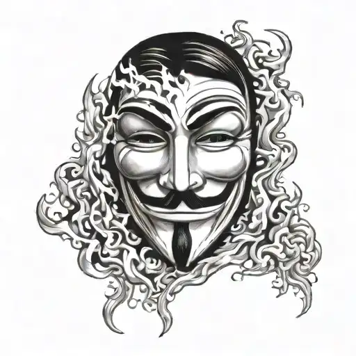 V For Vendetta Mask With Fire Coming Out From Underneath