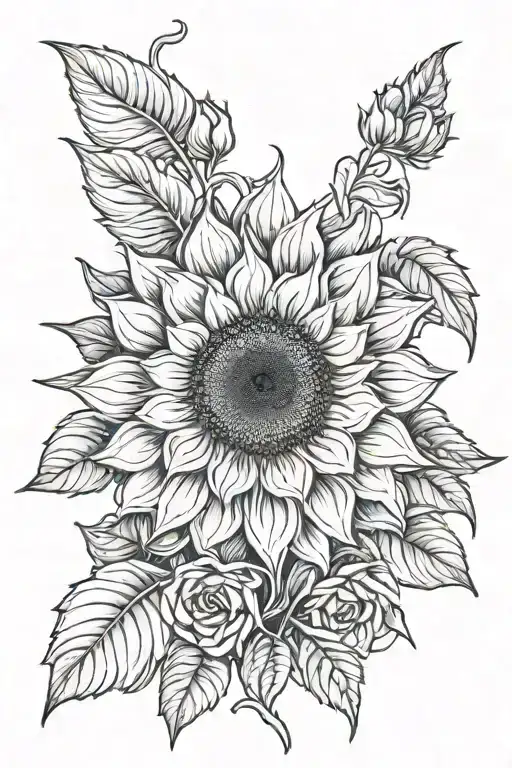Sunflower With Black Rose Intertwined
