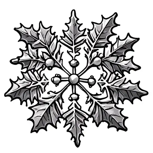 Snowflake With Holly Leaves And Berries Forming The Shape