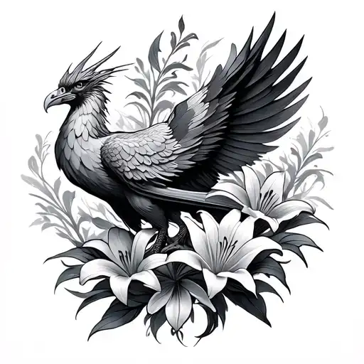 Phoenix With Lillies Blooming