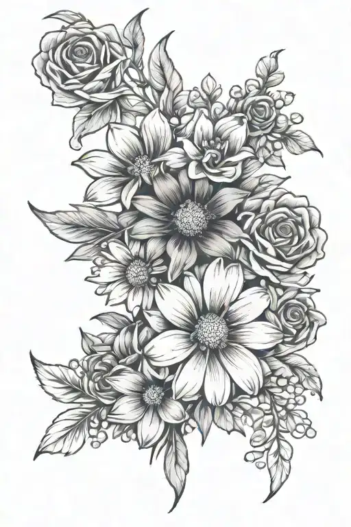 Rose Daisy Aster Larkspur Flower Intertwined