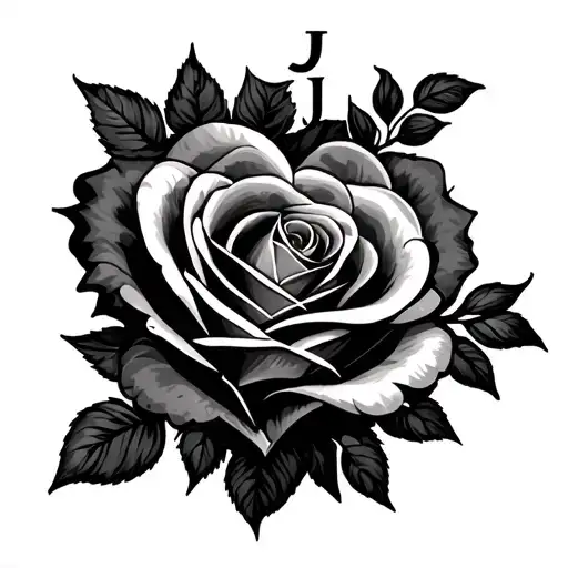 Initial J Heart And Rose