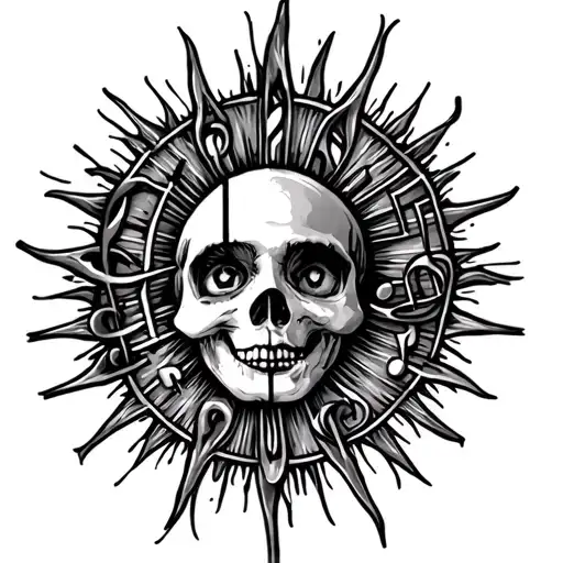 Peace Sign Surrounded By Sunrays With Music Notes And Piscese Symbol