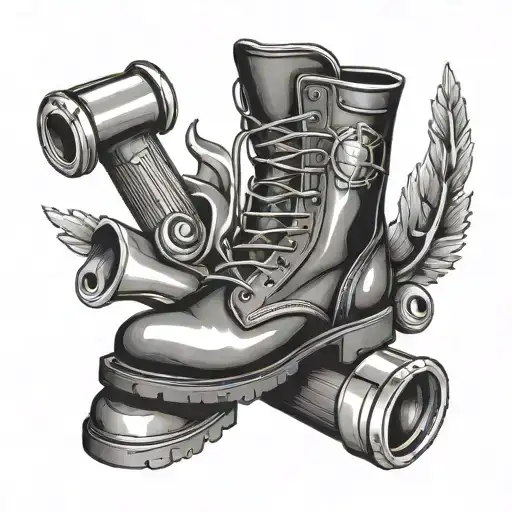 Military Boot With Beer Bottle And Wrench