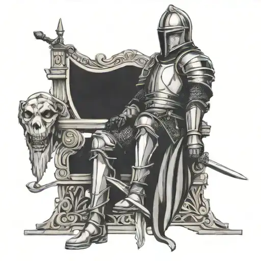 Medieval Knight Tattoo Sitting On A Throne Leaning On A Sword