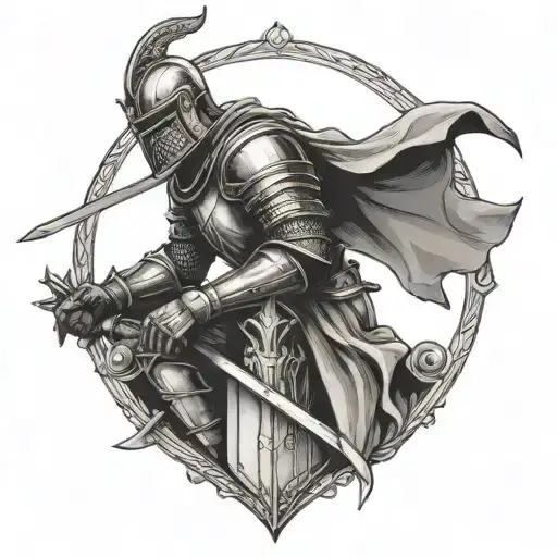 Medieval Knight Tattoo Sitting On A Throne Leaning On A Sword