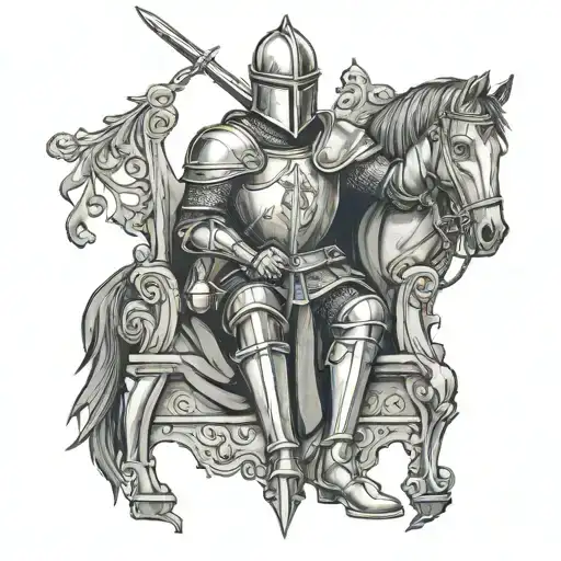 Medieval Knight Tattoo Sitting On A Throne Leaning On A Sword