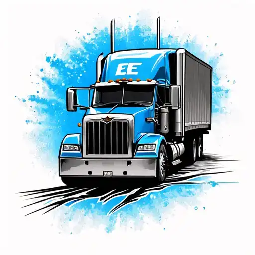 Lowered Semi Truck Black And Blue With Letter E In Old English