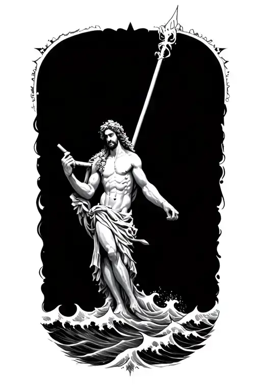 Poseidon God Compas Neptun Waves