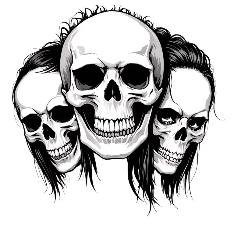 3 Punk Male Skull And 1 Female Long Hair Punk Skull