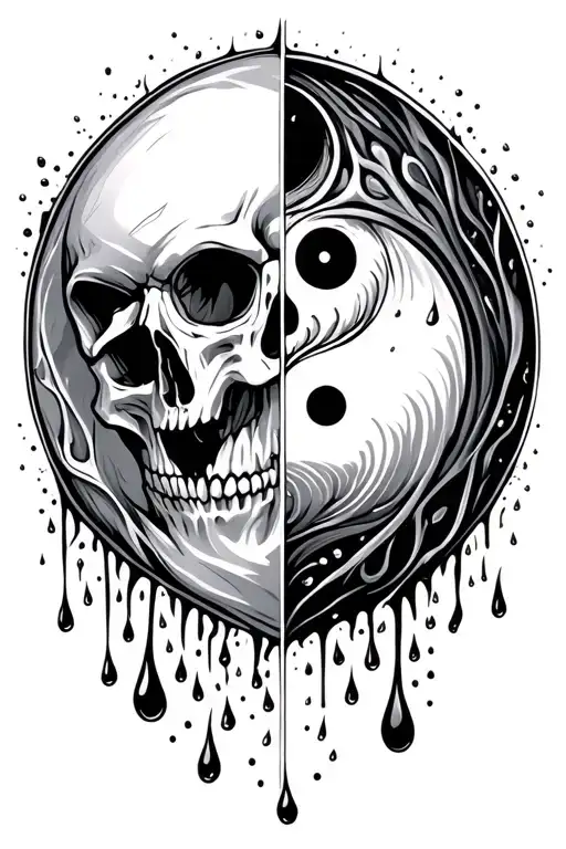Rain Drop Yinyang Symbol Split Skull