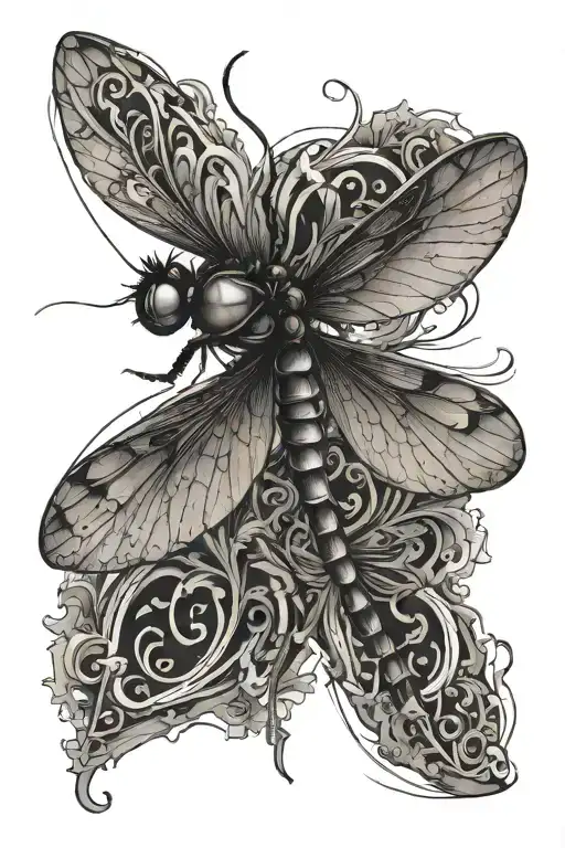 Dragonfly V Shaped Line Outlining The Design