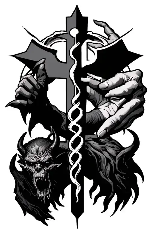 Star Of Life With A Helping Hand And A Demon Watching