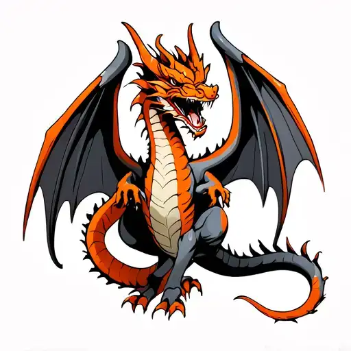 Orange Dragon With Open Wing Style Tatto American