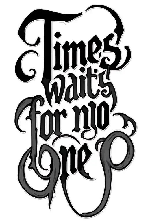 Gothic Text 'Times Waits For No One' Incorporated Into The Design Two Fonts