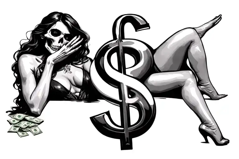 Money Bag Dollar Sign Dead Woman Posing