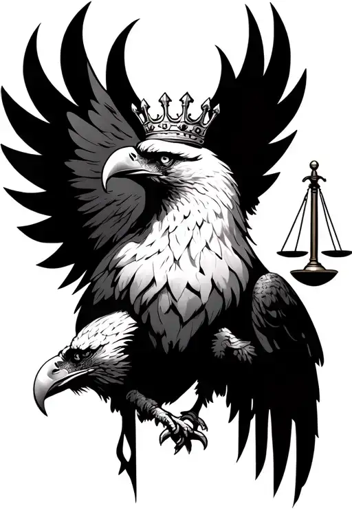 Combination Of Tribel Symbols Eagle With A Crown And Justice And Equality